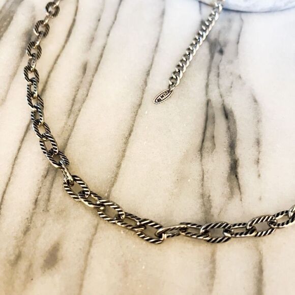 VCLM Necklace Textured Silver Toned Metal Chain Link - Picture 2 of 3